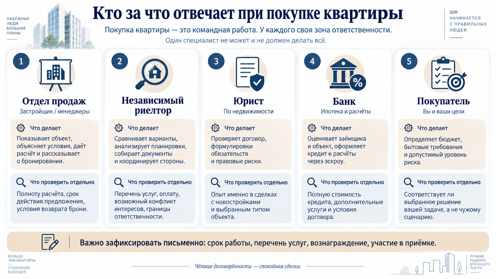 Как распределяются задачи участников сделки